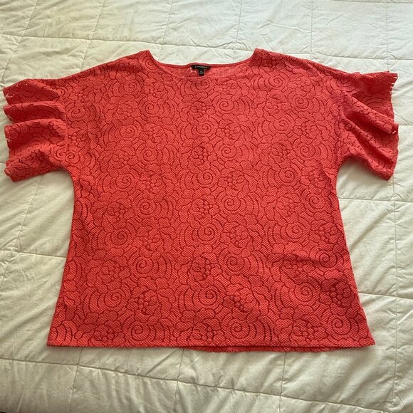 Banana Republic Lace Flutter Sleeve Coral‎ Top Size XL - Picture 5 of 8